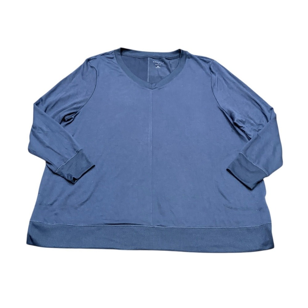 New Directions Intimates Top Womens‎ 2X L/S Navy Pockets V-neck Soft NWT